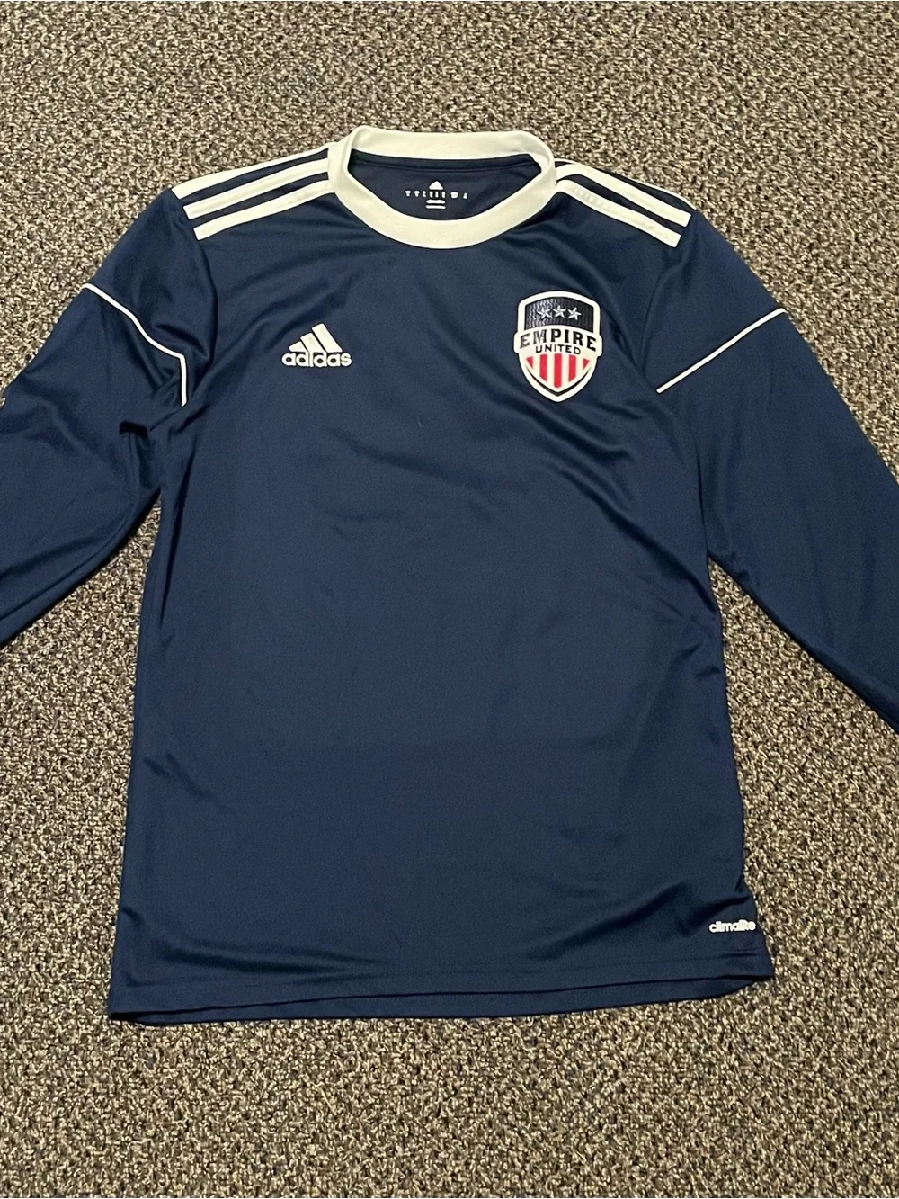 adidas Empire United Navy and White Empire United Long Sleeve Soccer Top